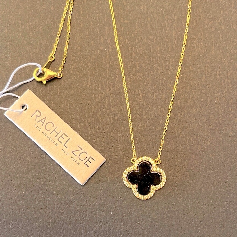 NWT Rachel Zoe Sterling Silver Black Clover Pave Necklace - Picture 4 of 10